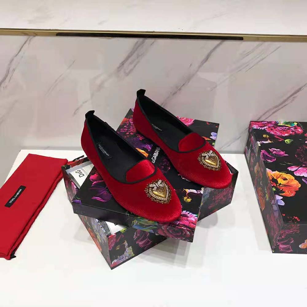 Top view showing plush velvet texture of Dolce Gabbana D&G slippers