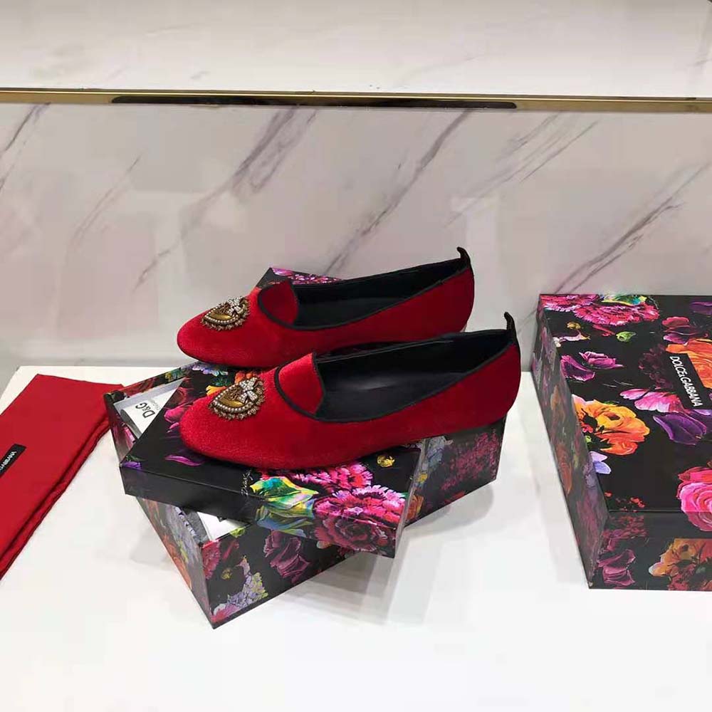Dolce Gabbana D&G Women Velvet Devotion Slippers-Red - image 9