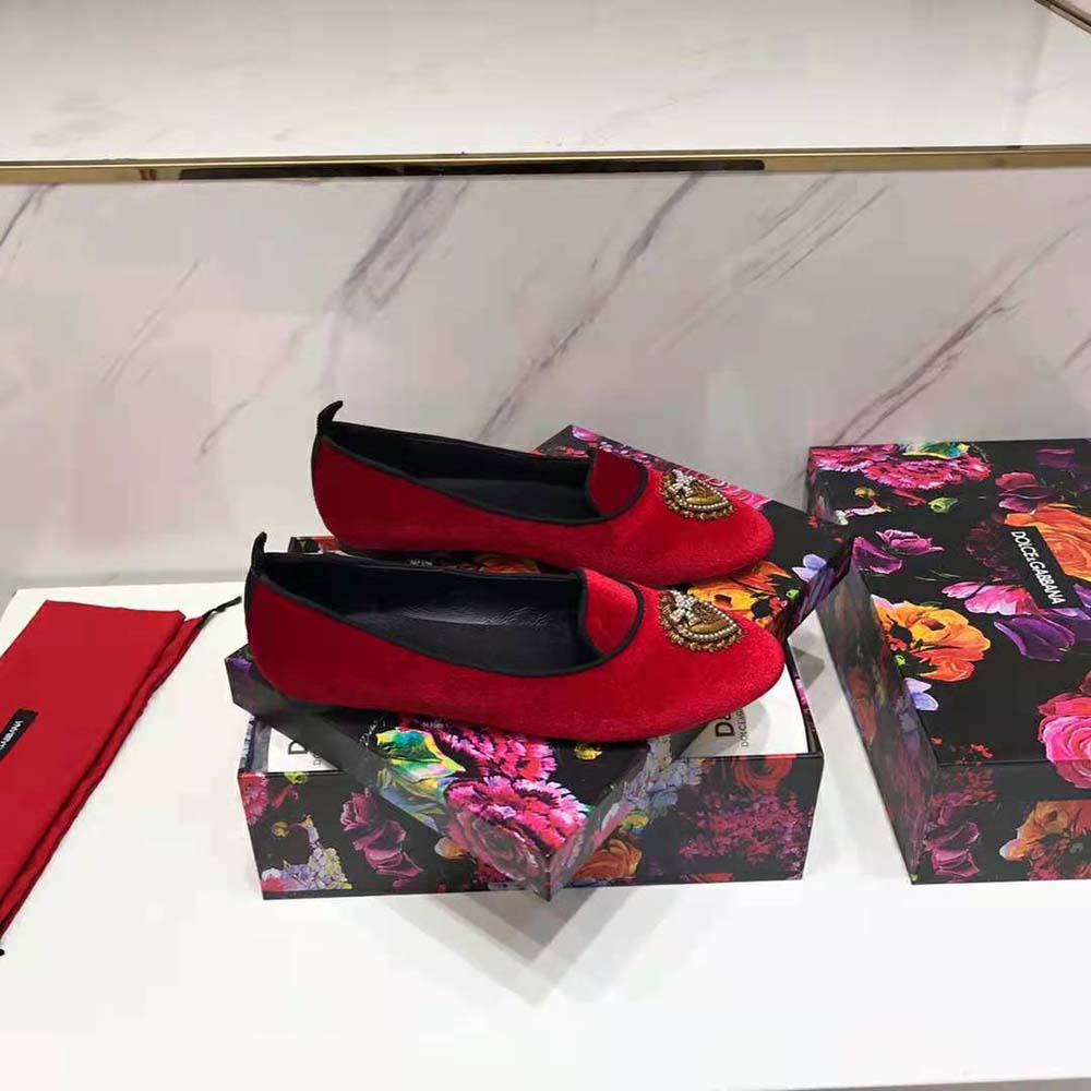 Dolce Gabbana D&G Women Velvet Devotion Slippers-Red - image 7