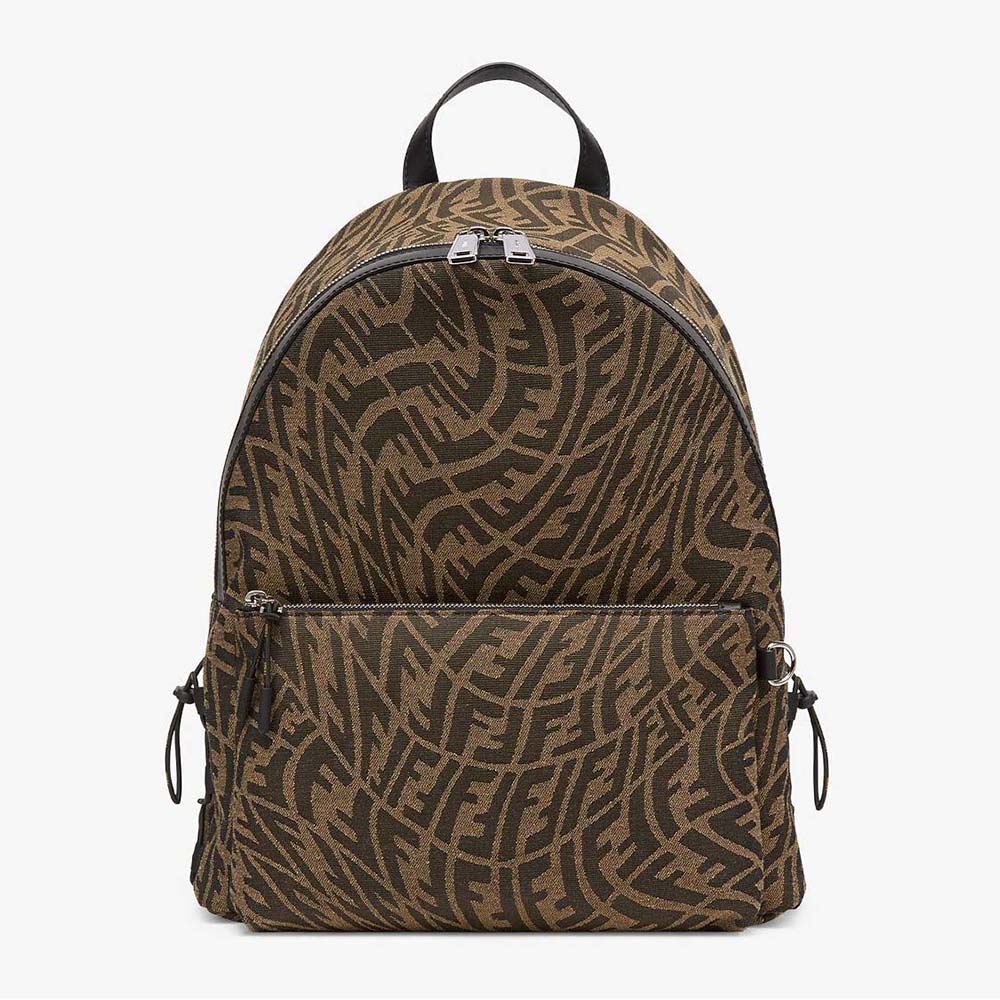 Front view of Fendi Women Backpack in Brown FF Vertigo Fabric