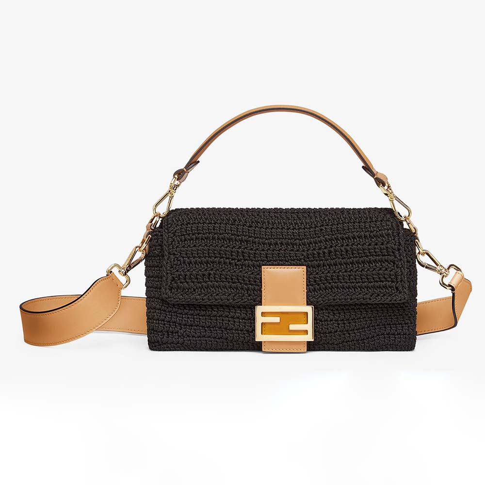 Fendi Women Baguette Bag in Traditional Cotton Crochet Bag-Black - image 1