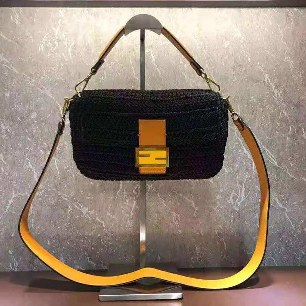 Fendi Women Baguette Bag in Traditional Cotton Crochet Bag-Black - image 2