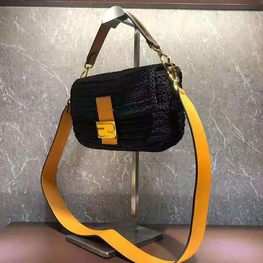 Fendi Women Baguette Bag in Traditional Cotton Crochet Bag-Black - image 3