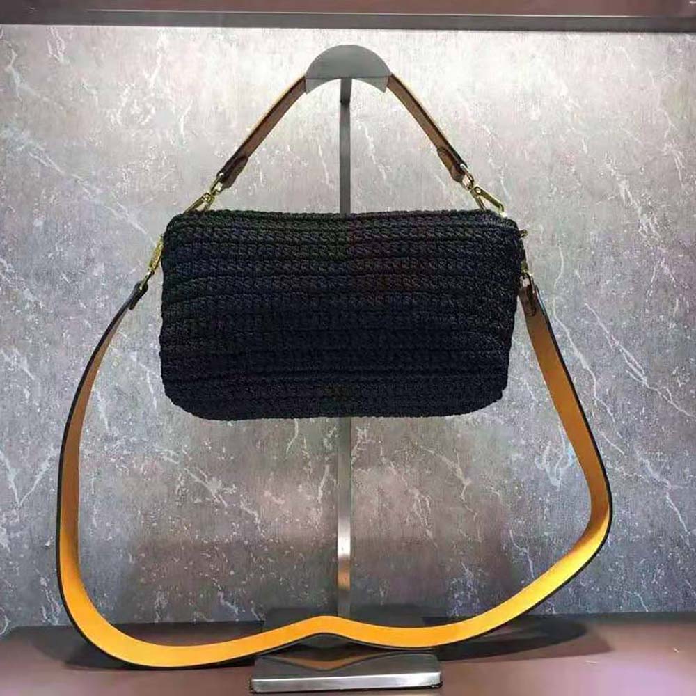 Fendi Women Baguette Bag in Traditional Cotton Crochet Bag-Black - image 4