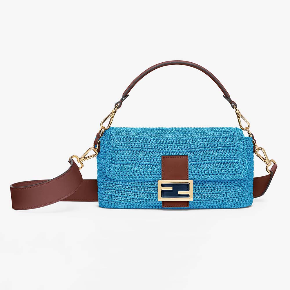 Fendi Women Baguette Bag in Traditional Cotton Crochet Bag-Blue - image 1