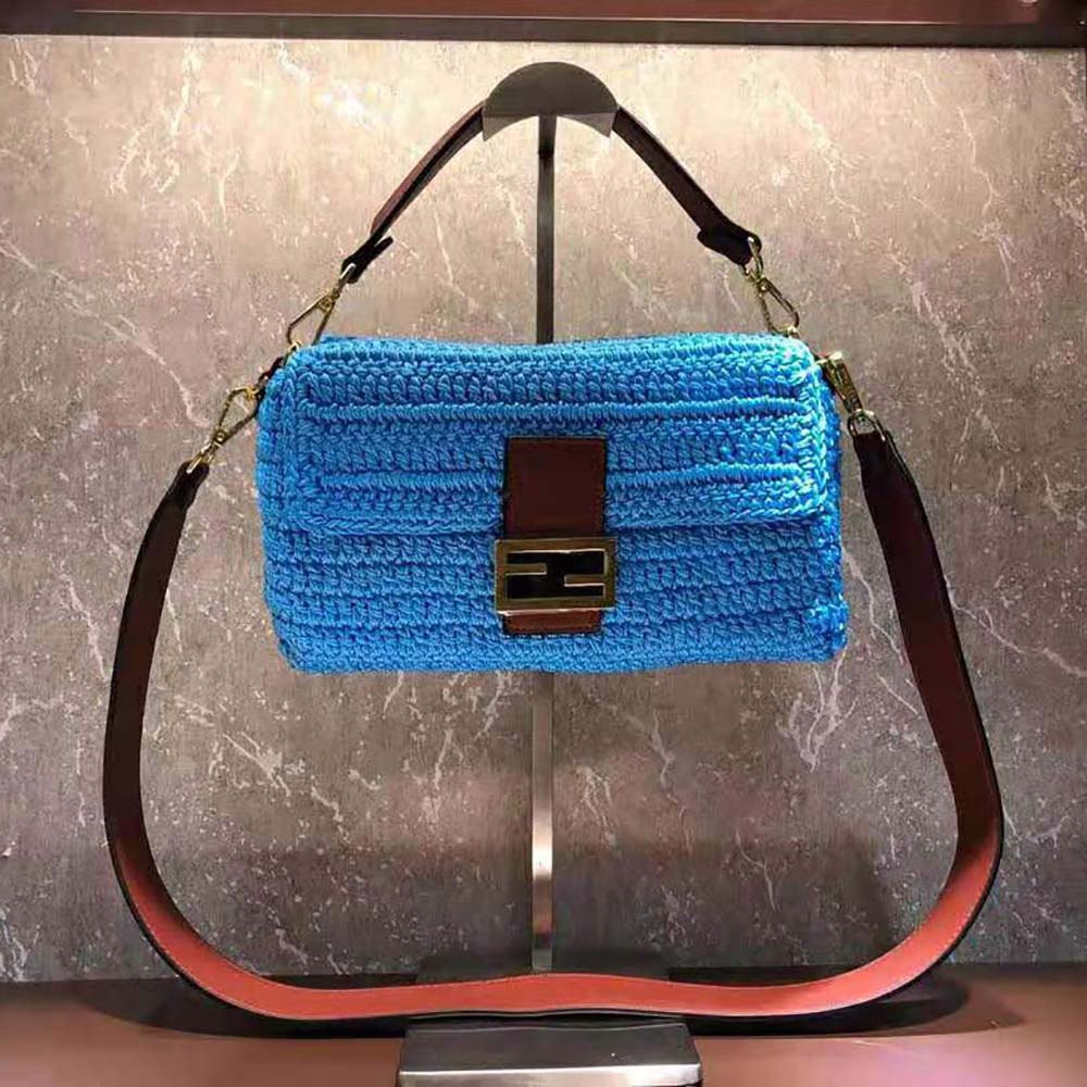 Fendi Women Baguette Bag in Traditional Cotton Crochet Bag-Blue - image 2