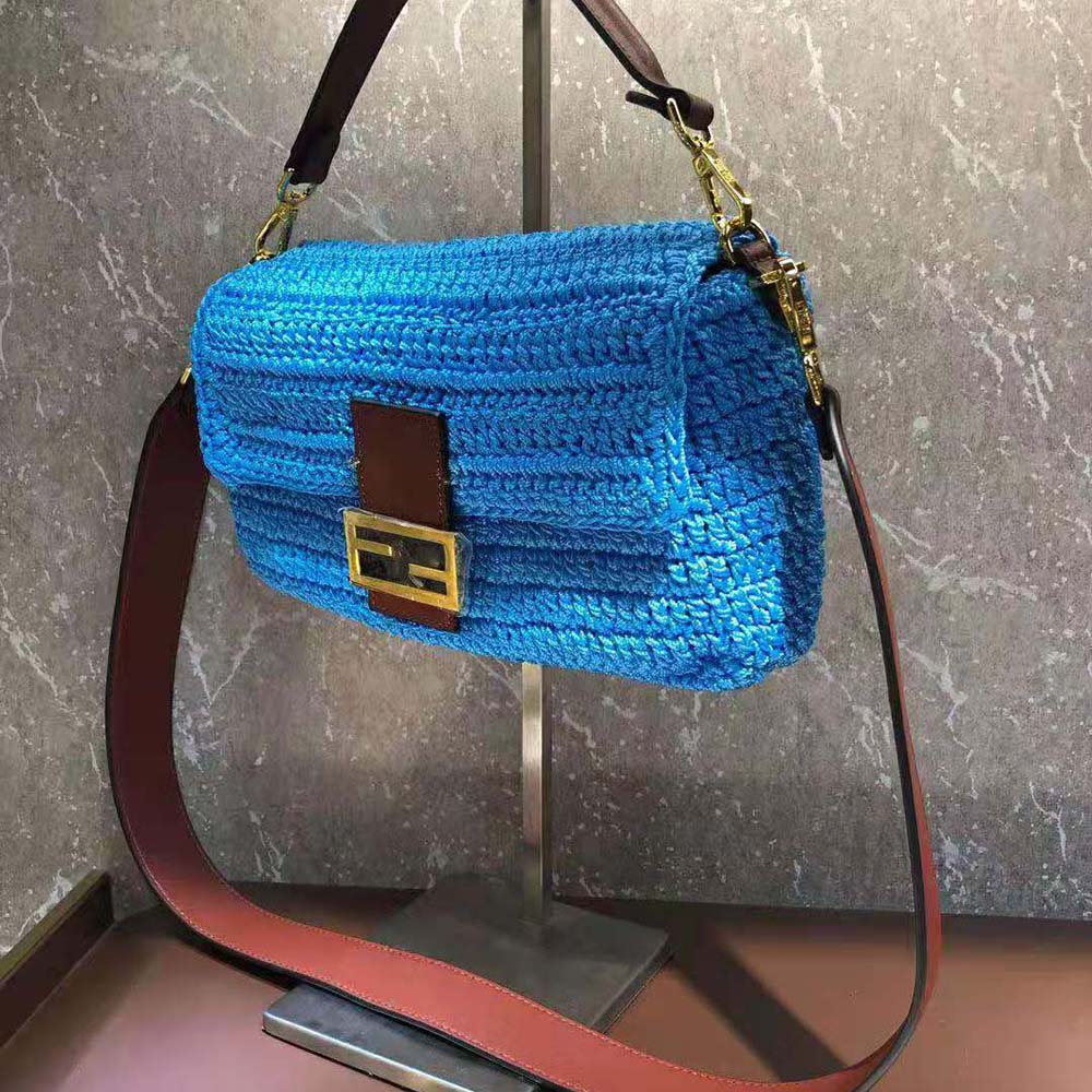 Fendi Women Baguette Bag in Traditional Cotton Crochet Bag-Blue - image 3