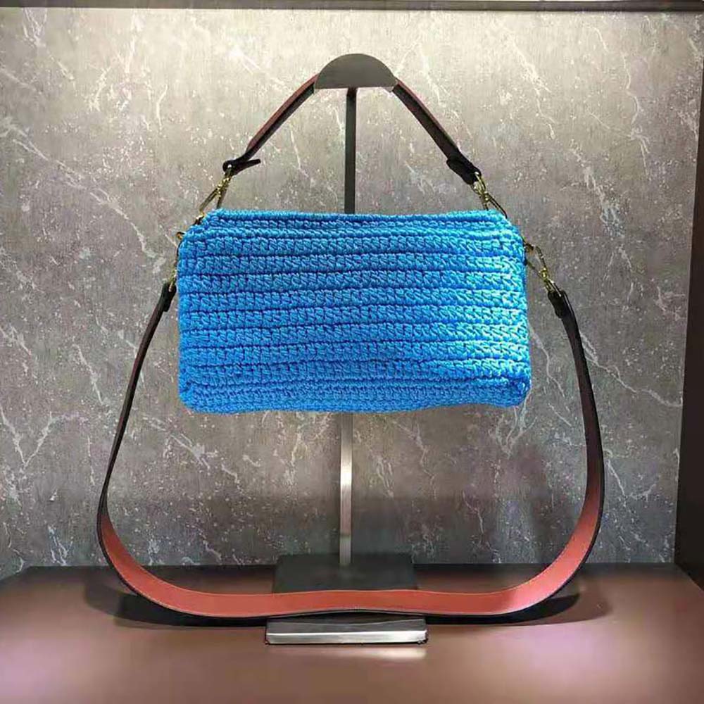 Fendi Women Baguette Bag in Traditional Cotton Crochet Bag-Blue - image 4