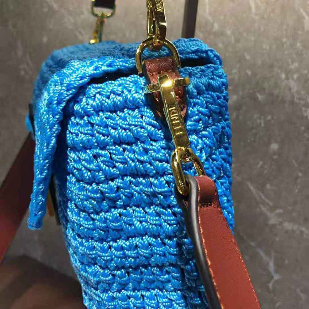 Fendi Women Baguette Bag in Traditional Cotton Crochet Bag-Blue - image 10