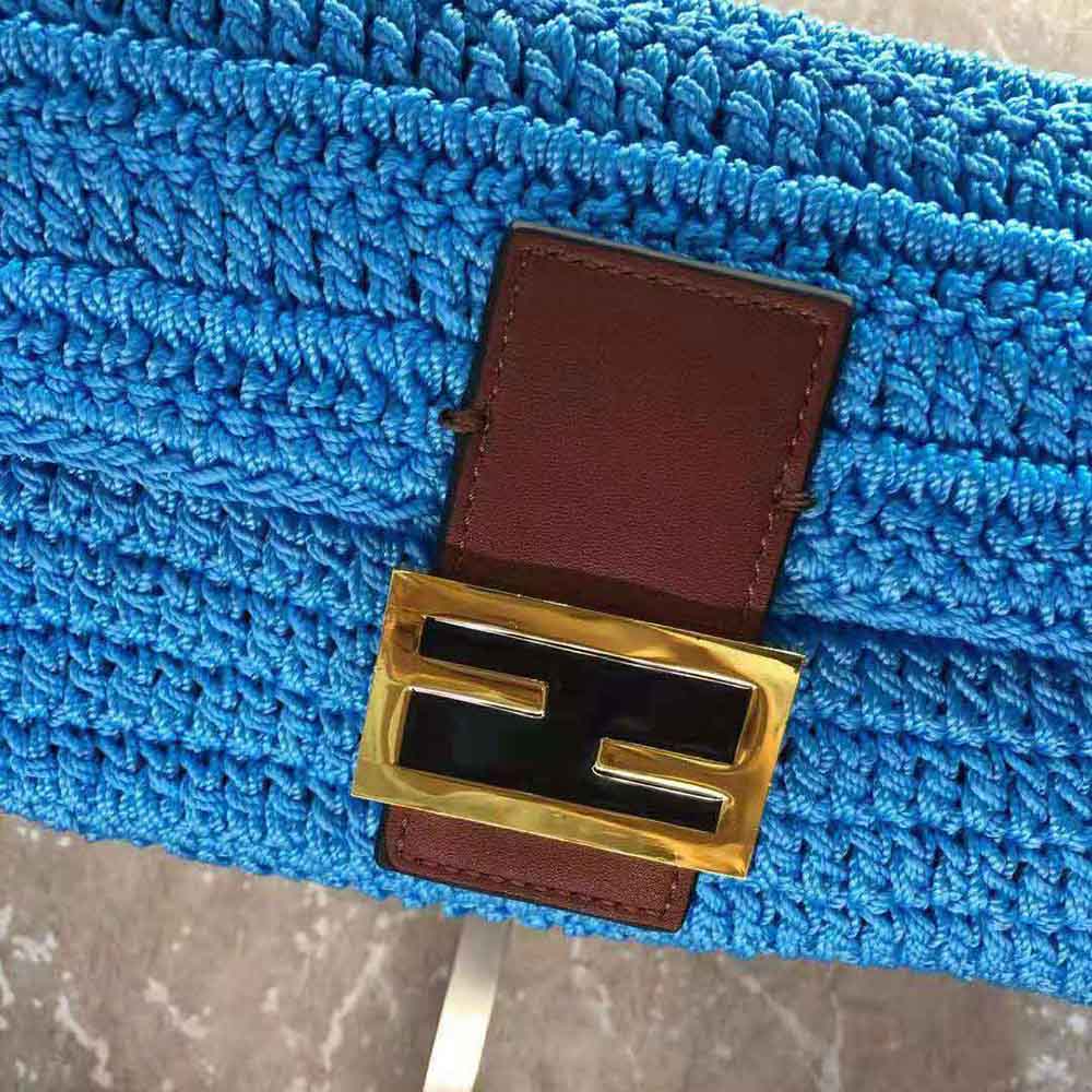 Fendi Women Baguette Bag in Traditional Cotton Crochet Bag-Blue - image 9