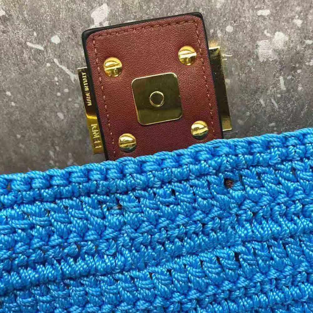 Fendi Women Baguette Bag in Traditional Cotton Crochet Bag-Blue - image 8