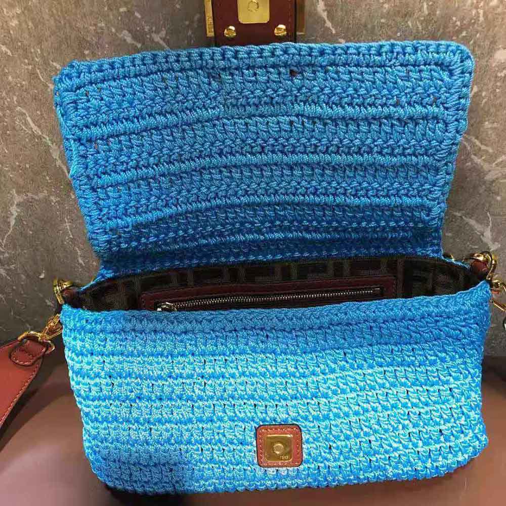 Fendi Women Baguette Bag in Traditional Cotton Crochet Bag-Blue - image 5