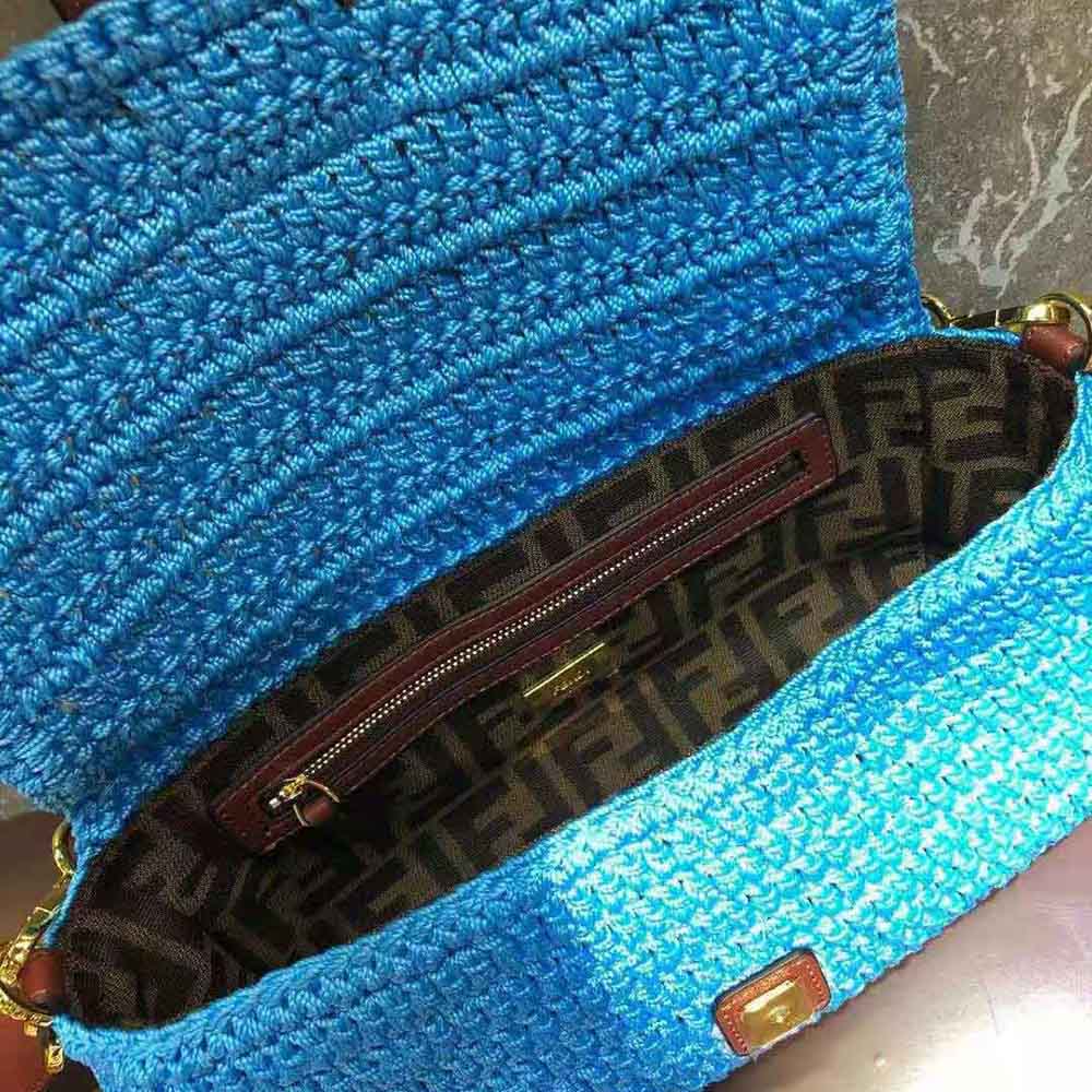 Fendi Women Baguette Bag in Traditional Cotton Crochet Bag-Blue - image 7