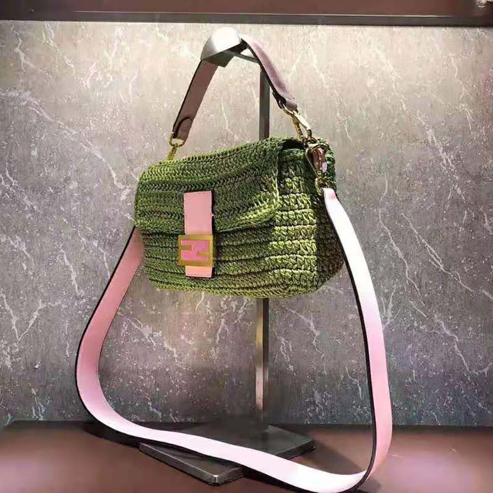 Fendi Women Baguette Bag in Traditional Cotton Crochet Bag-Green - image 4