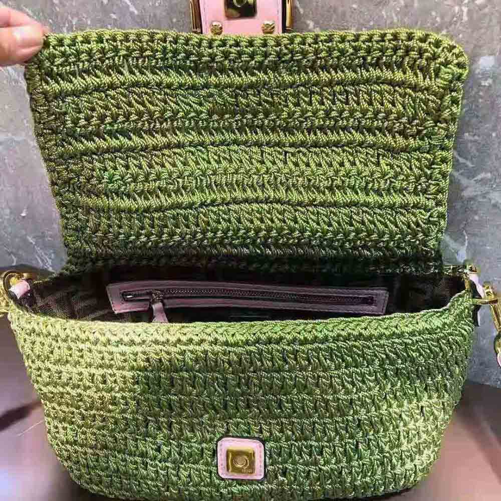 Fendi Women Baguette Bag in Traditional Cotton Crochet Bag-Green - image 5