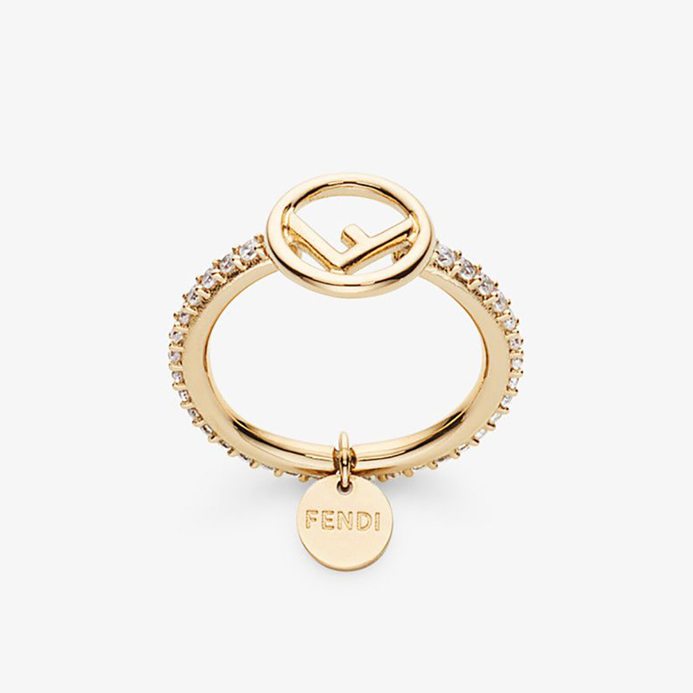 Close-up of Fendi Women F is Fendi Gold-color Ring showing signature logo