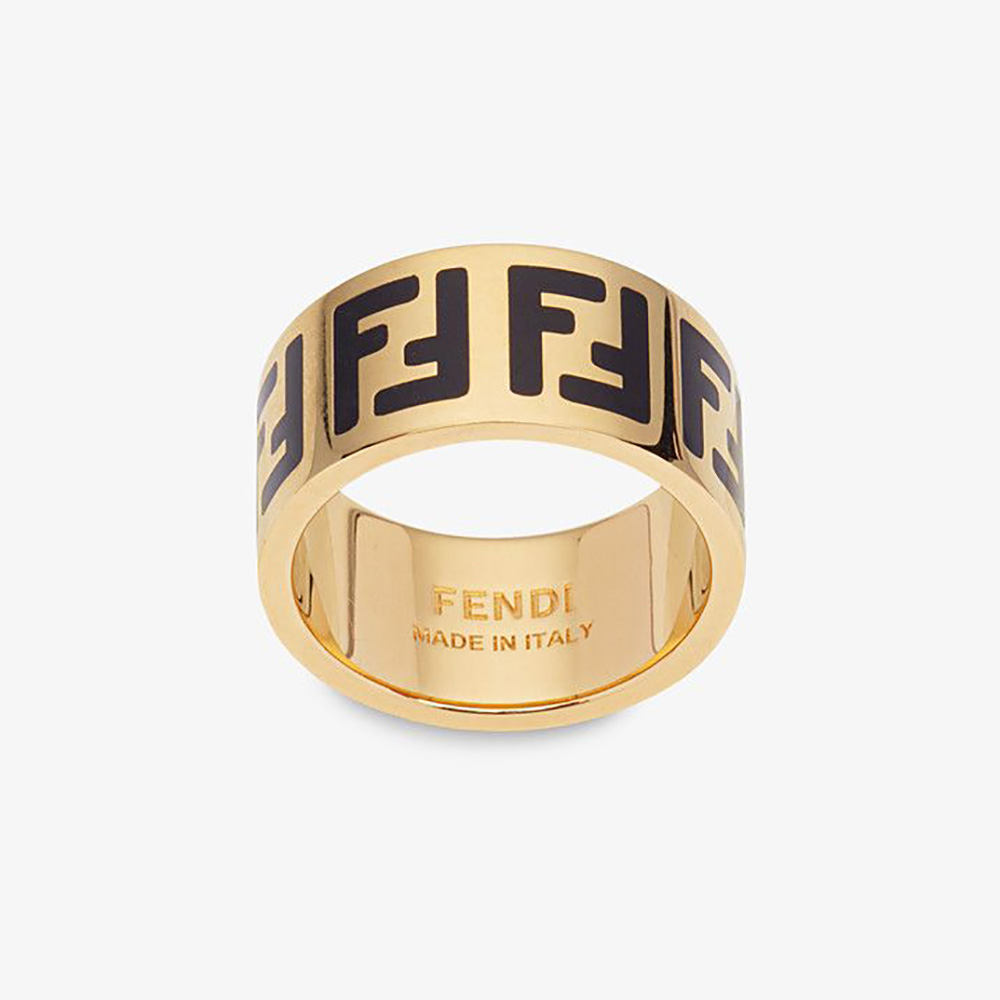 Close-up of Fendi Women FF Gold-color Ring showing polished FF logo