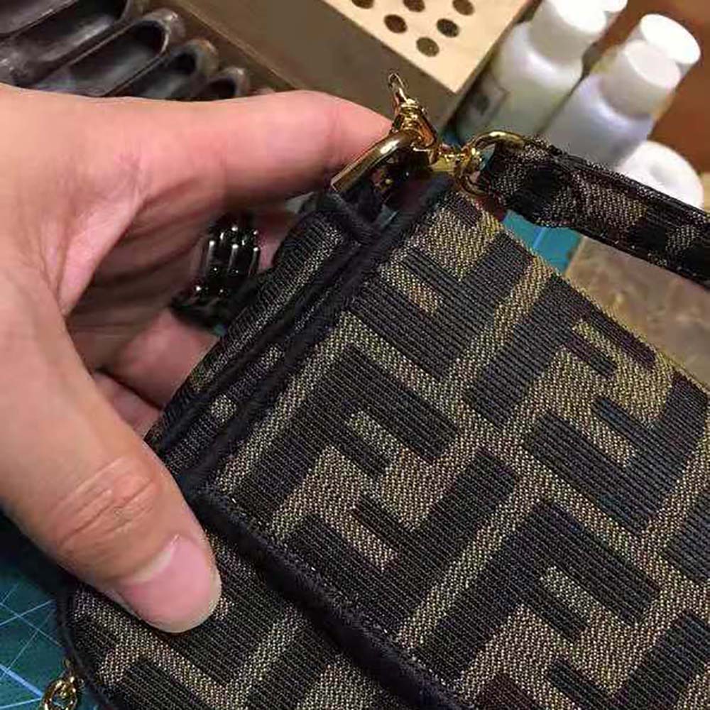 Fendi Women Mini Baguette Brown Fabric Bag - image 8