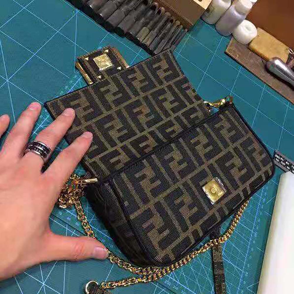 Fendi Women Mini Baguette Brown Fabric Bag - image 4