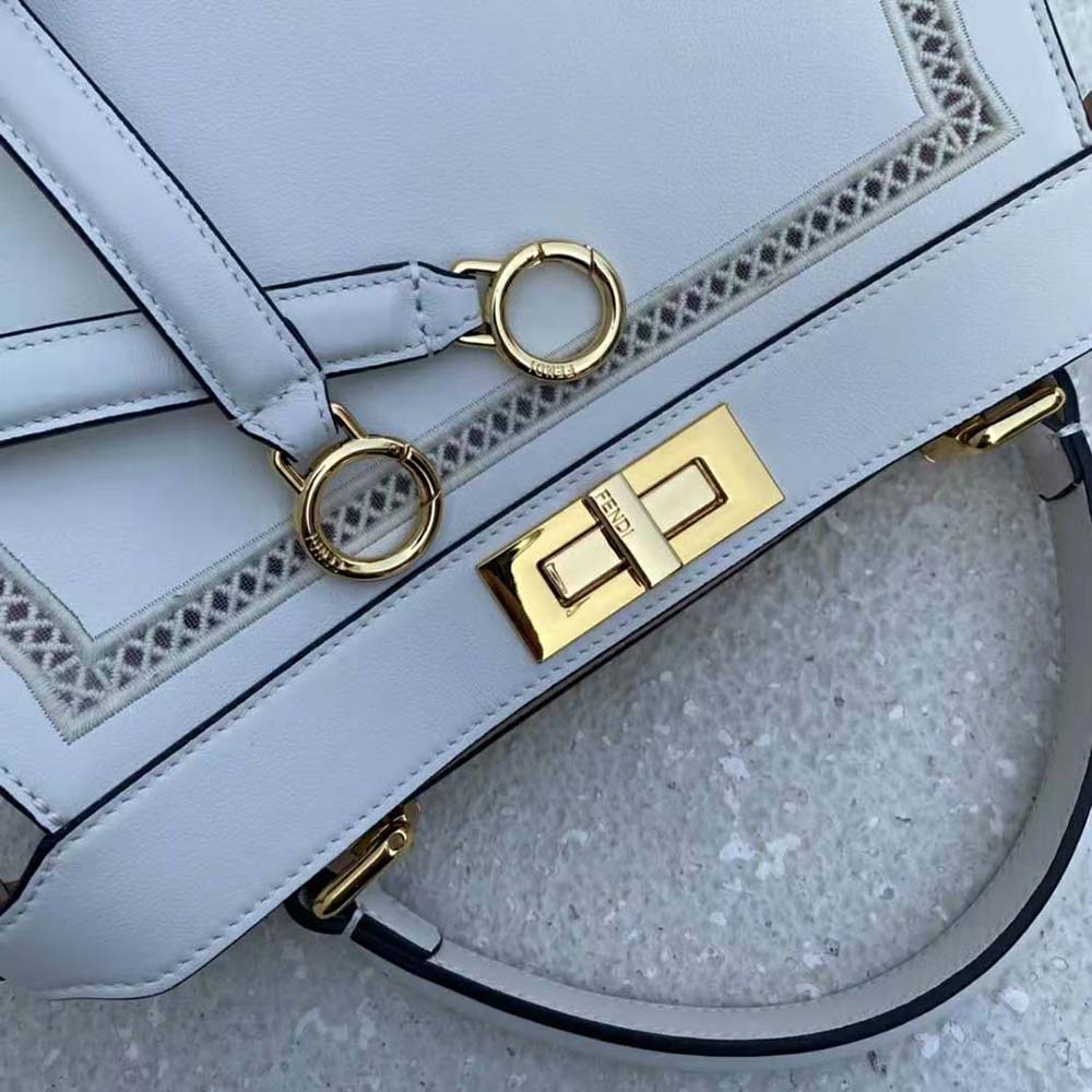 Fendi Women Peekaboo Iseeu Medium White Canvas Bag with Embroidery - image 10