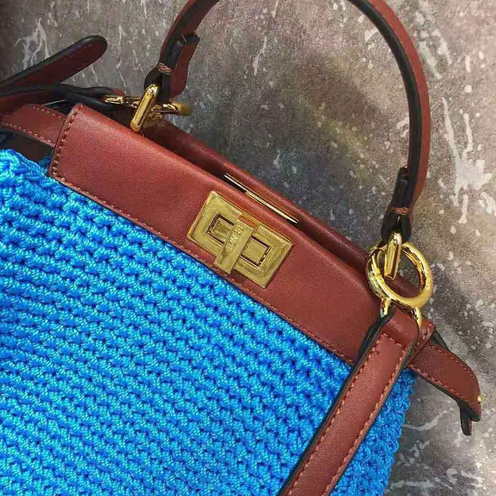 Fendi Women Peekaboo Mini Cotton Crochet Bag-Blue - image 6