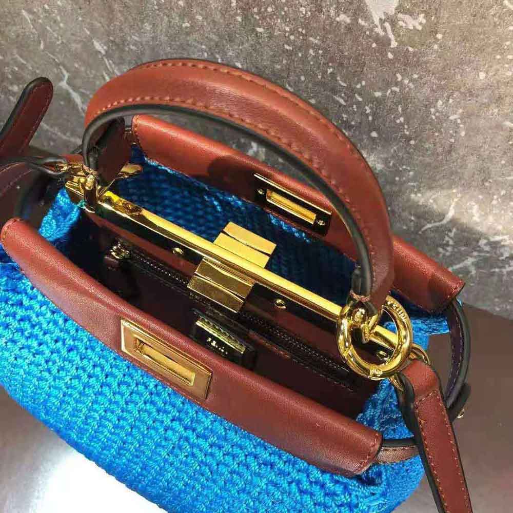 Fendi Women Peekaboo Mini Cotton Crochet Bag-Blue - image 5