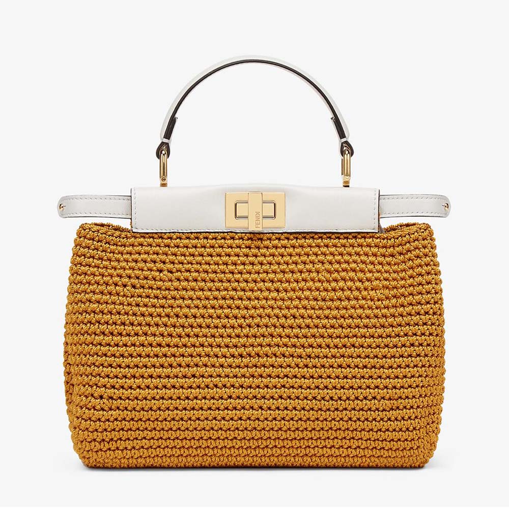 Front view of Fendi Women Peekaboo Mini Cotton Crochet Bag-Brown