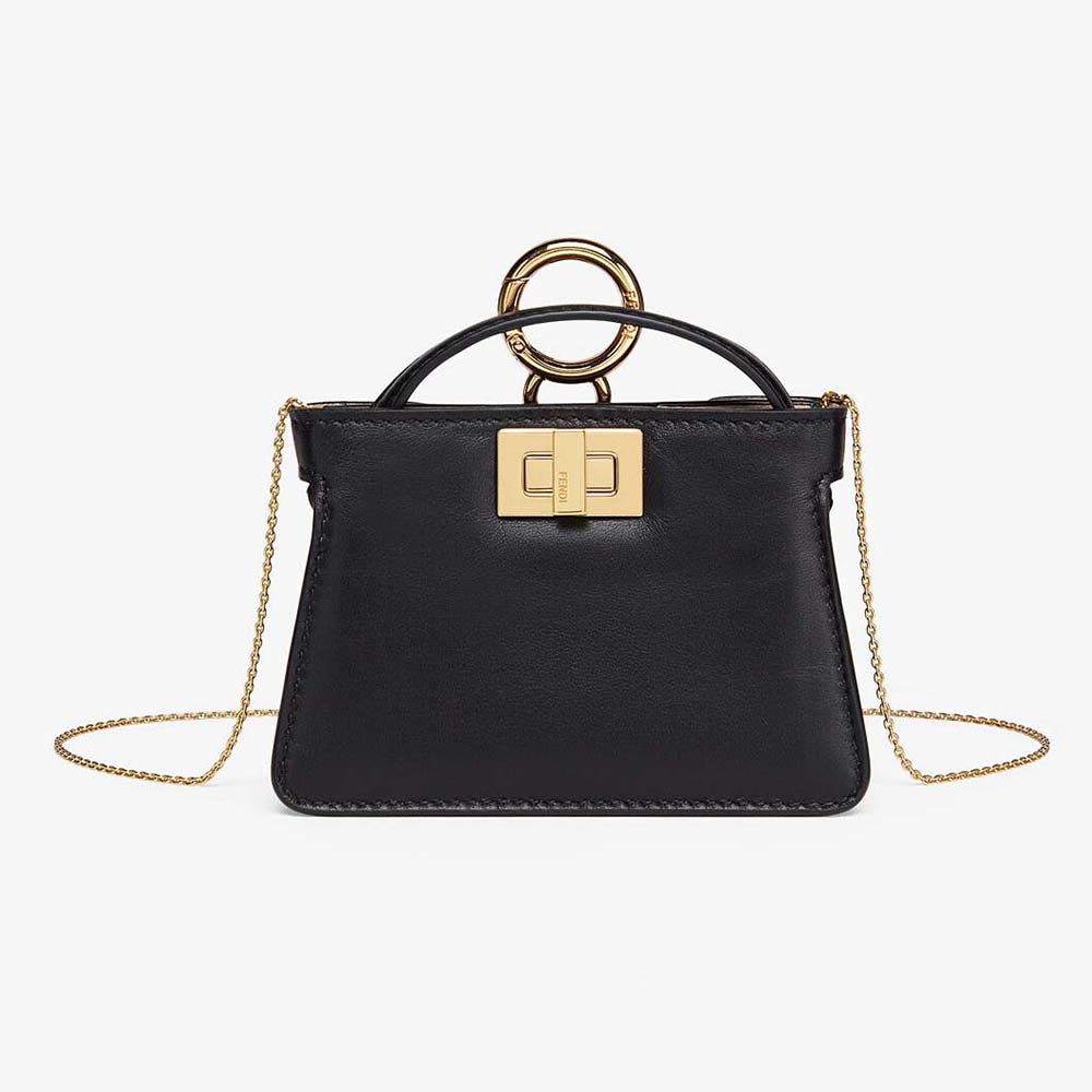 Front view of Fendi Women Pico Peekaboo Charm Light Nappa Leather Charm-Black