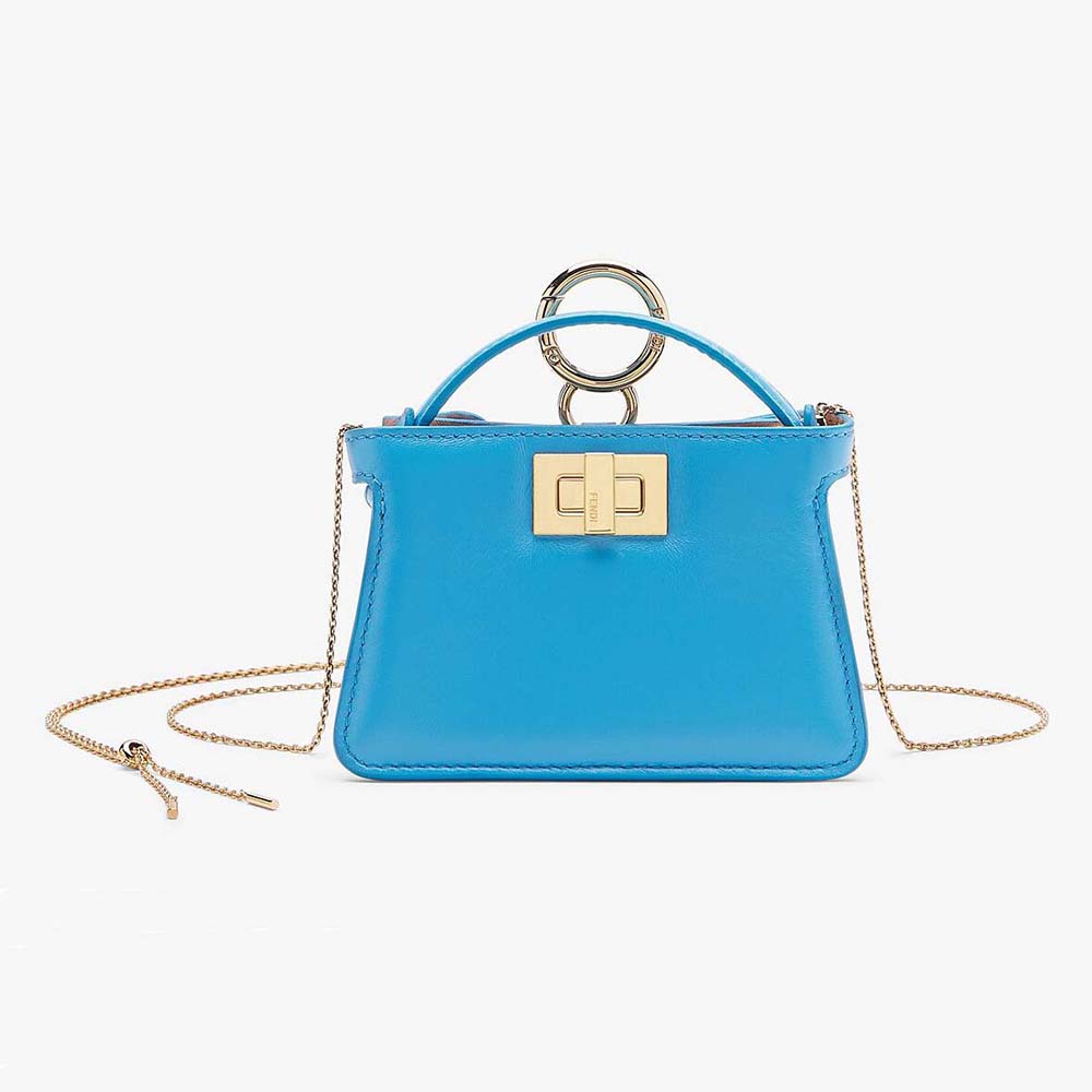 Front view of Fendi Women Pico Peekaboo Charm Light Nappa Leather Charm-Blue