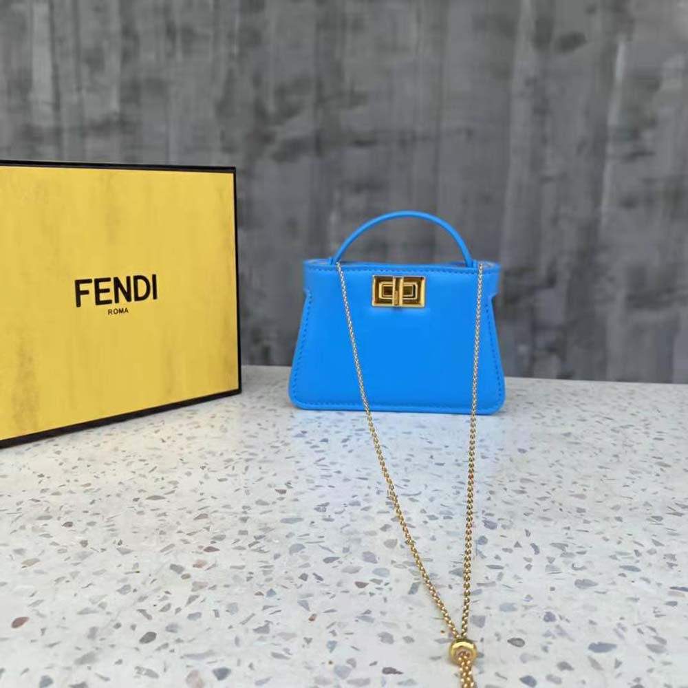 Close-up of gold hardware on Fendi Women Pico Peekaboo Charm Light Nappa Leather Charm-Blue