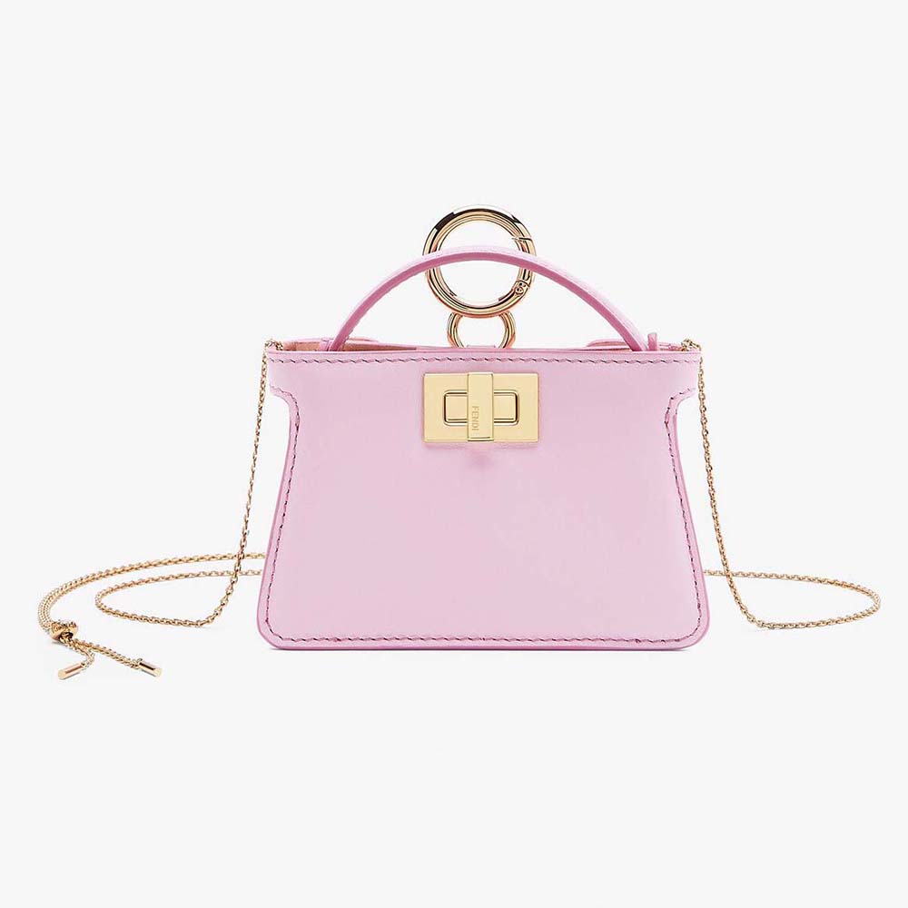 Front view of Fendi Women Pico Peekaboo Charm Light Pink Nappa Leather Charm