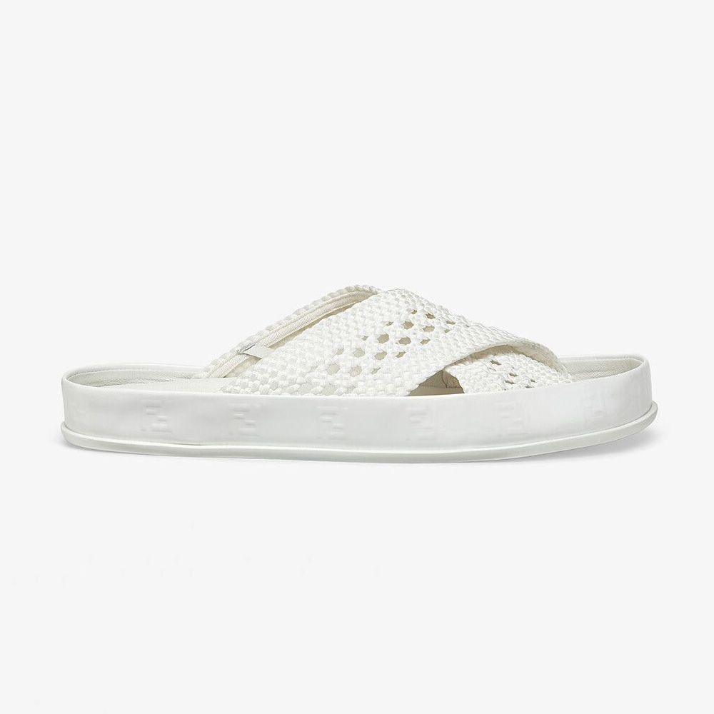 Side profile of Fendi Women Reflections White Stretch Lace Slides
