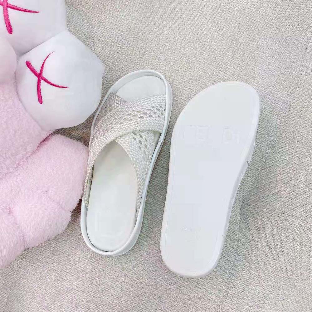 Fendi Women Reflections White Stretch Lace Slides - image 7