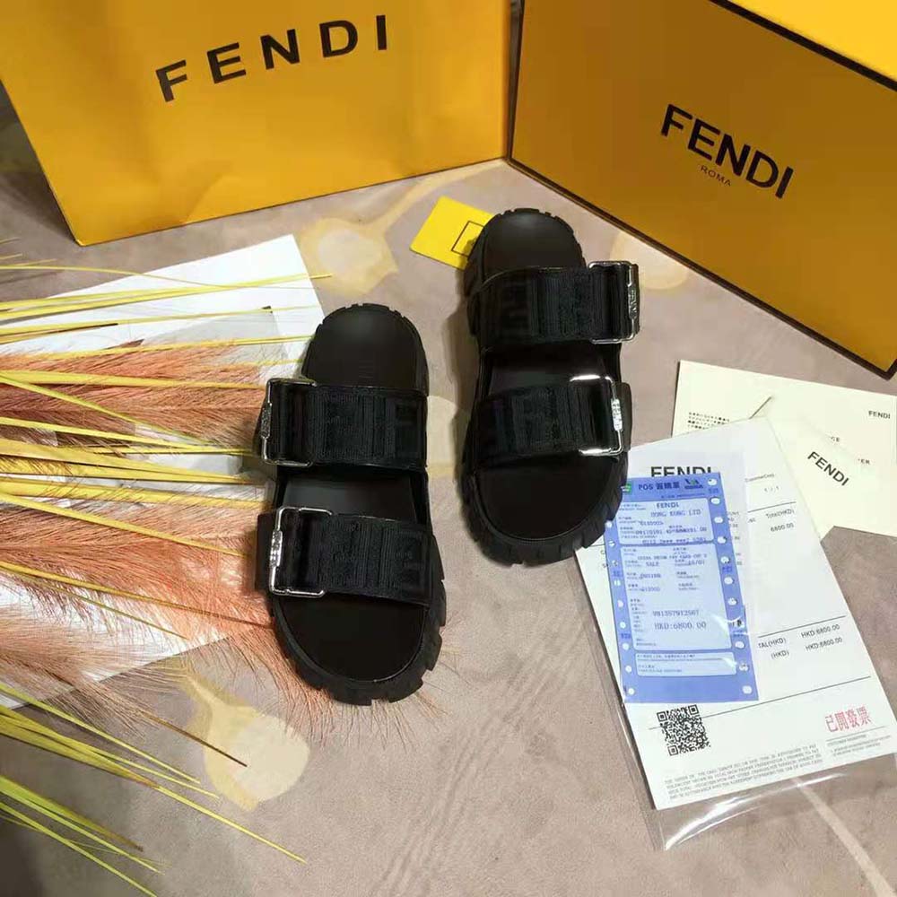 Top view of Fendi Women Sandals Black Fabric Sandals open-toe design