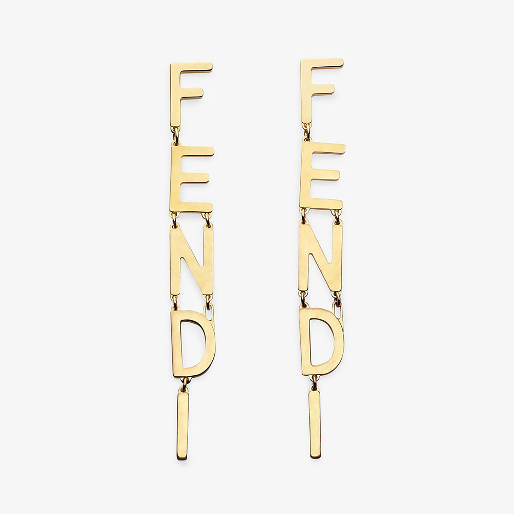 Front close-up of Fendi Women Signature Gold-color Earrings showing logo detail