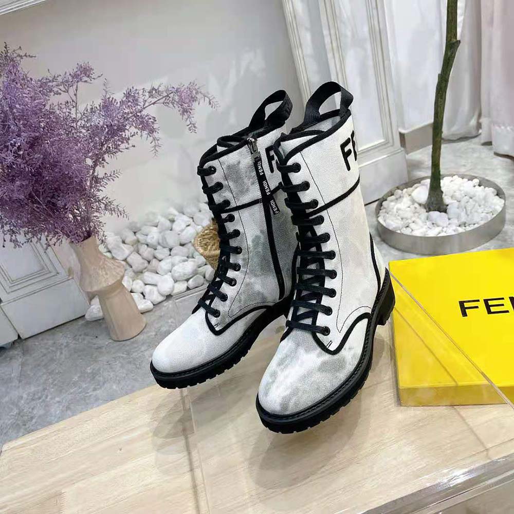 Fendi Women Signature Gray Canvas Biker Boots - image 6