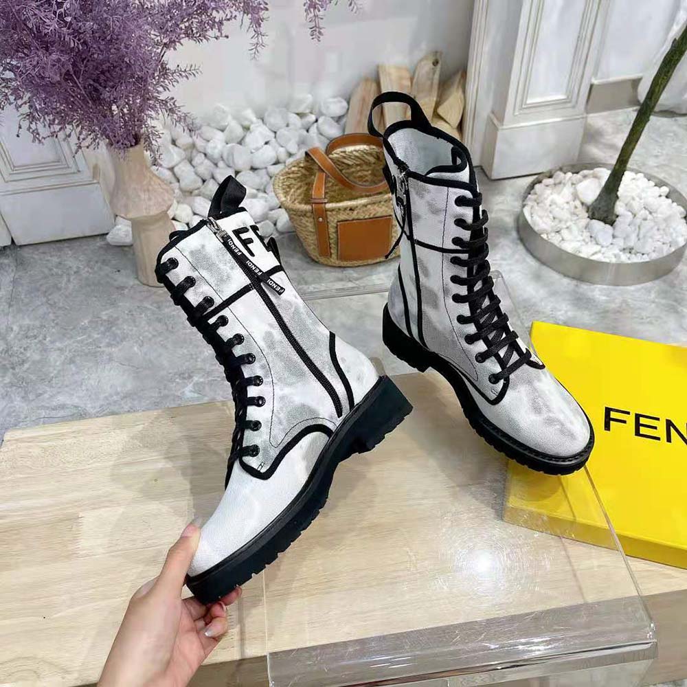 Fendi Women Signature Gray Canvas Biker Boots - image 5
