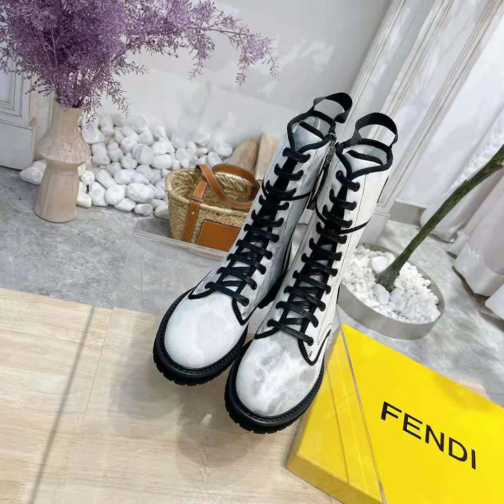 Fendi Women Signature Gray Canvas Biker Boots - image 4