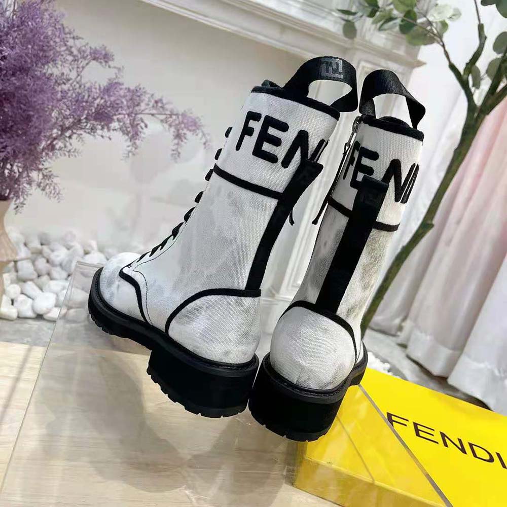 Fendi Women Signature Gray Canvas Biker Boots - image 7