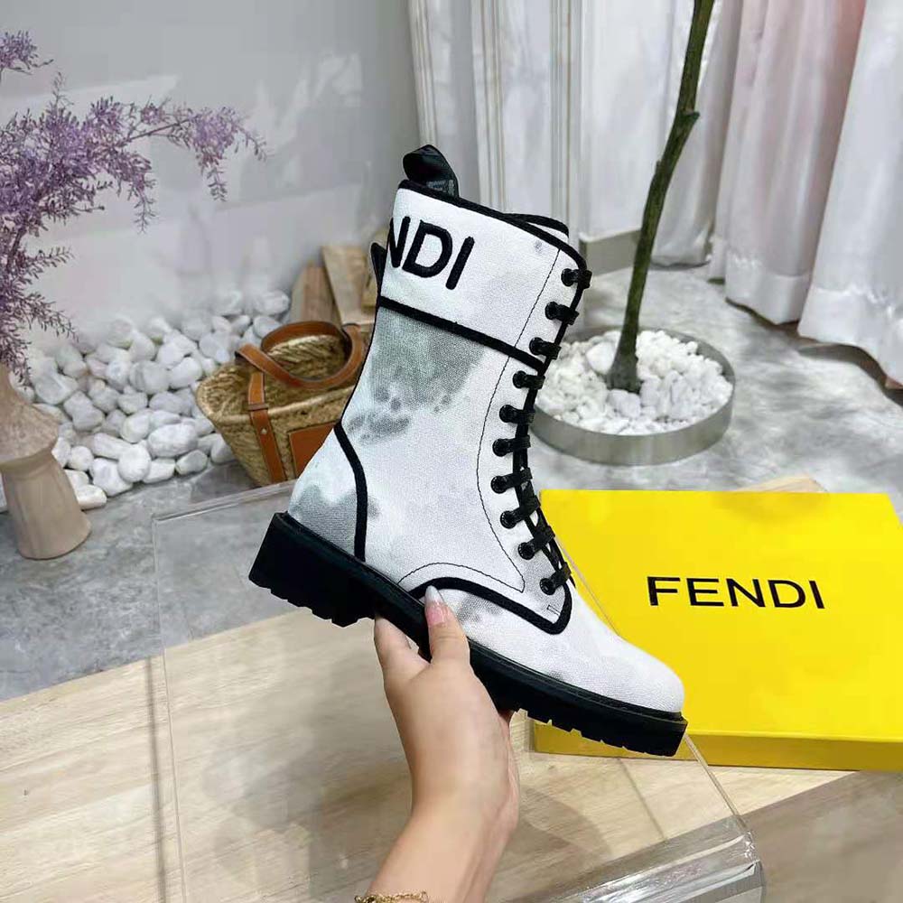 Fendi Women Signature Gray Canvas Biker Boots - image 10