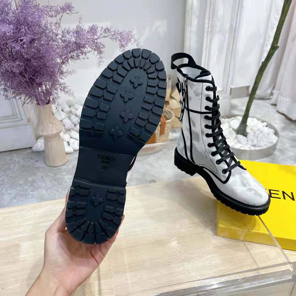 Fendi Women Signature Gray Canvas Biker Boots - image 8
