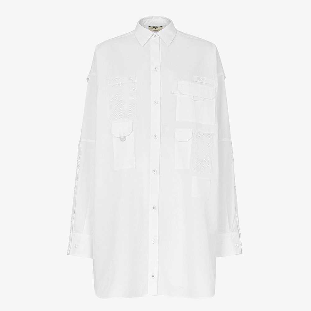 Front view of Fendi Women Slightly Oversized Shirt Dress White Poplin