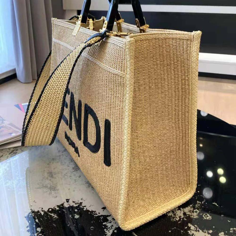 Fendi Women Sunshine Medium Embroidered Straw Shopper - image 4