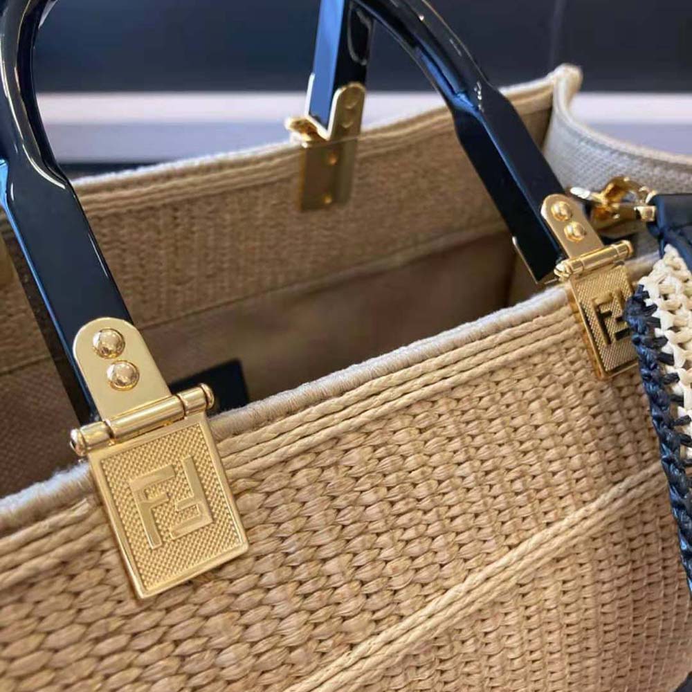 Fendi Women Sunshine Medium Embroidered Straw Shopper - image 7