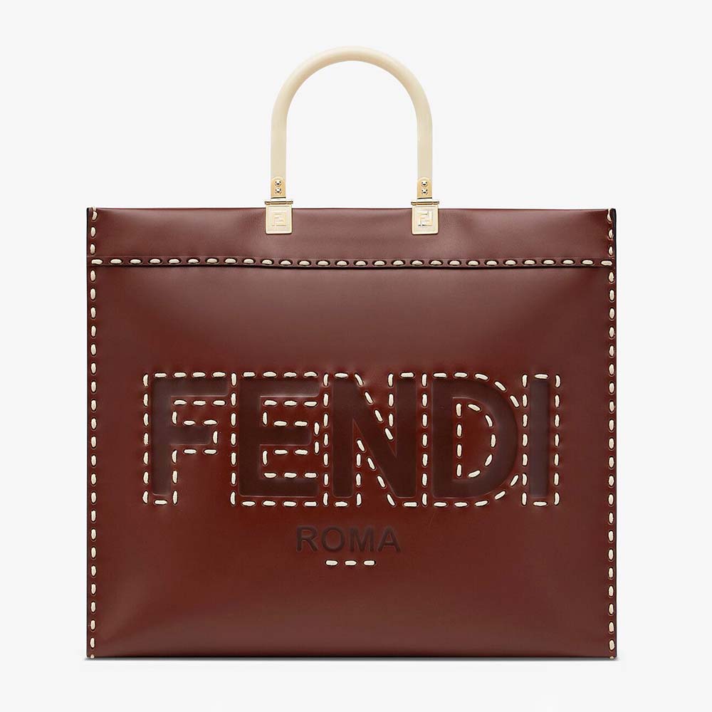 Fendi Women Sunshine Medium Leather Shopper-Maroon - image 1