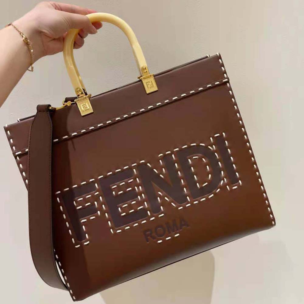 Fendi Women Sunshine Medium Leather Shopper-Maroon - image 2