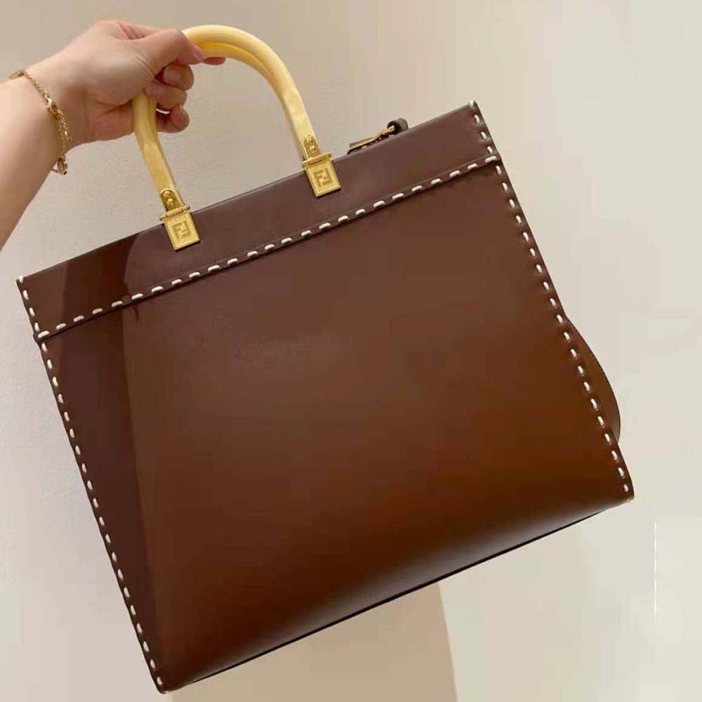 Fendi Women Sunshine Medium Leather Shopper-Maroon - image 3