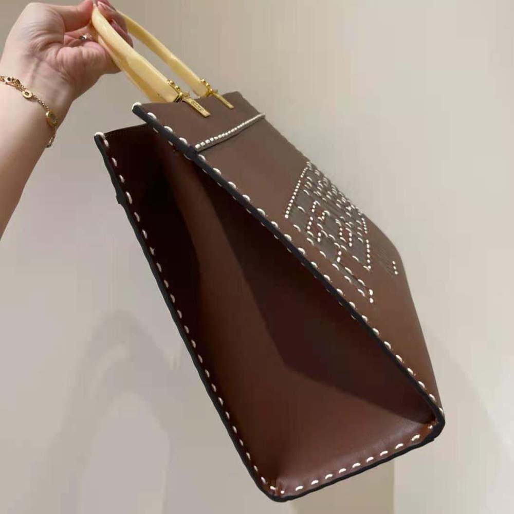 Fendi Women Sunshine Medium Leather Shopper-Maroon - image 4