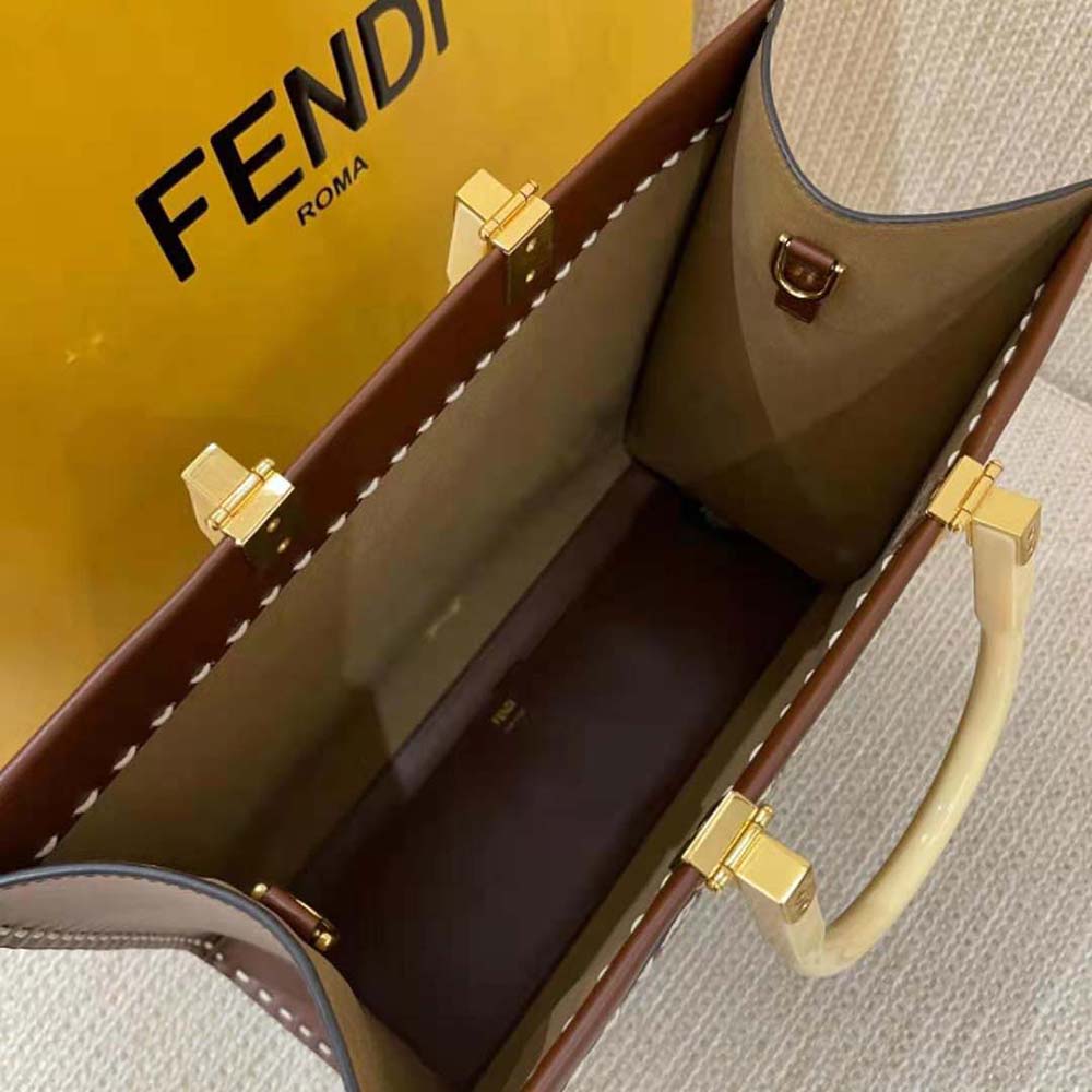 Fendi Women Sunshine Medium Leather Shopper-Maroon - image 5