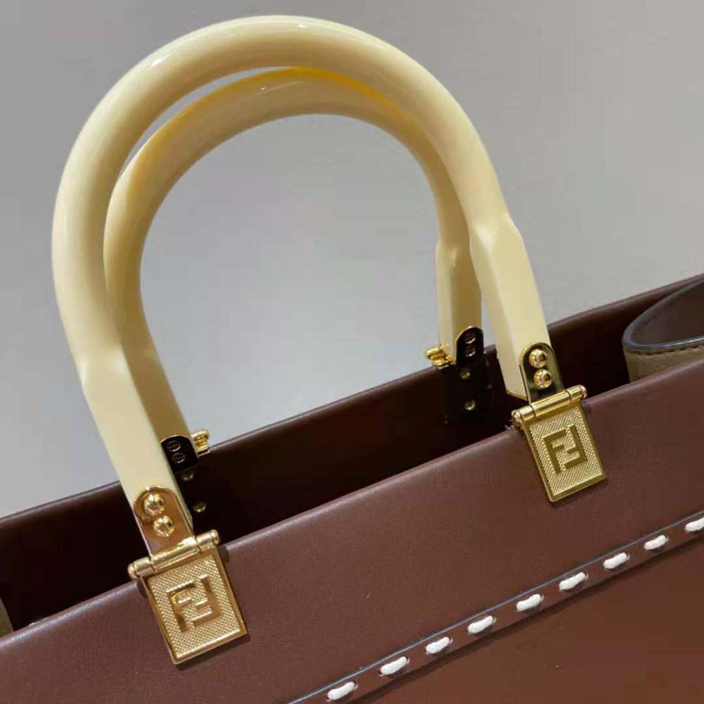 Fendi Women Sunshine Medium Leather Shopper-Maroon - image 6